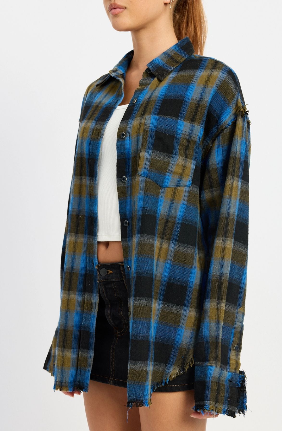 Acid Wash Oversized Flannel Shirt