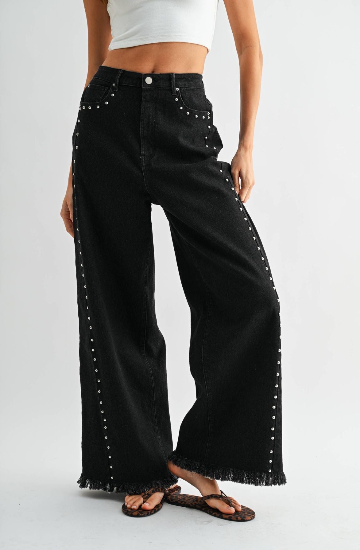Wide Leg Studded Jeans