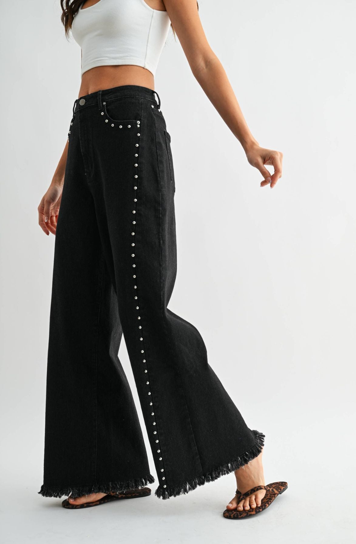 Wide Leg Studded Jeans