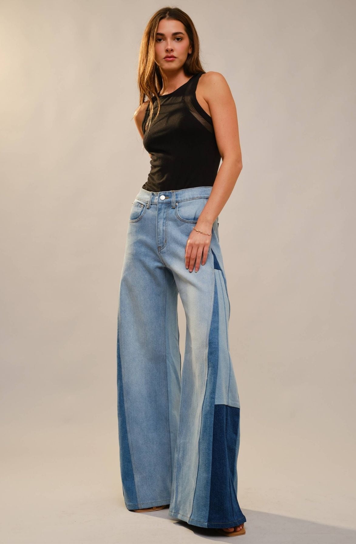Wide Leg Color Block Jeans