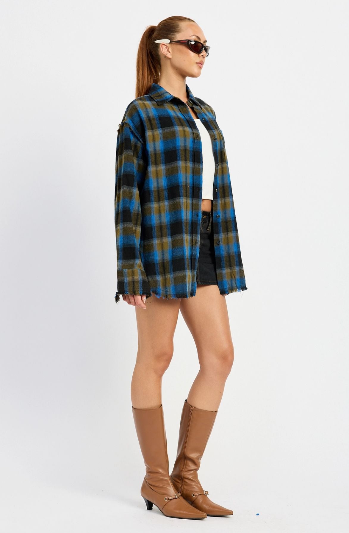 Acid Wash Oversized Flannel Shirt