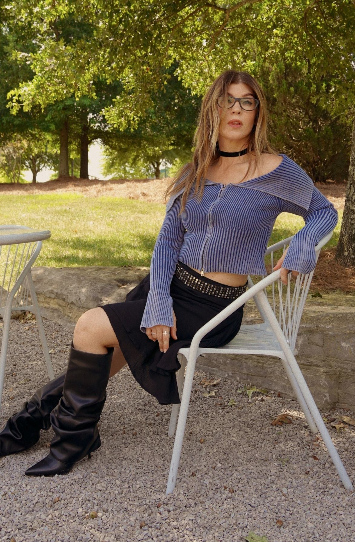 Mineral Wash Off Shoulder Zip Sweater