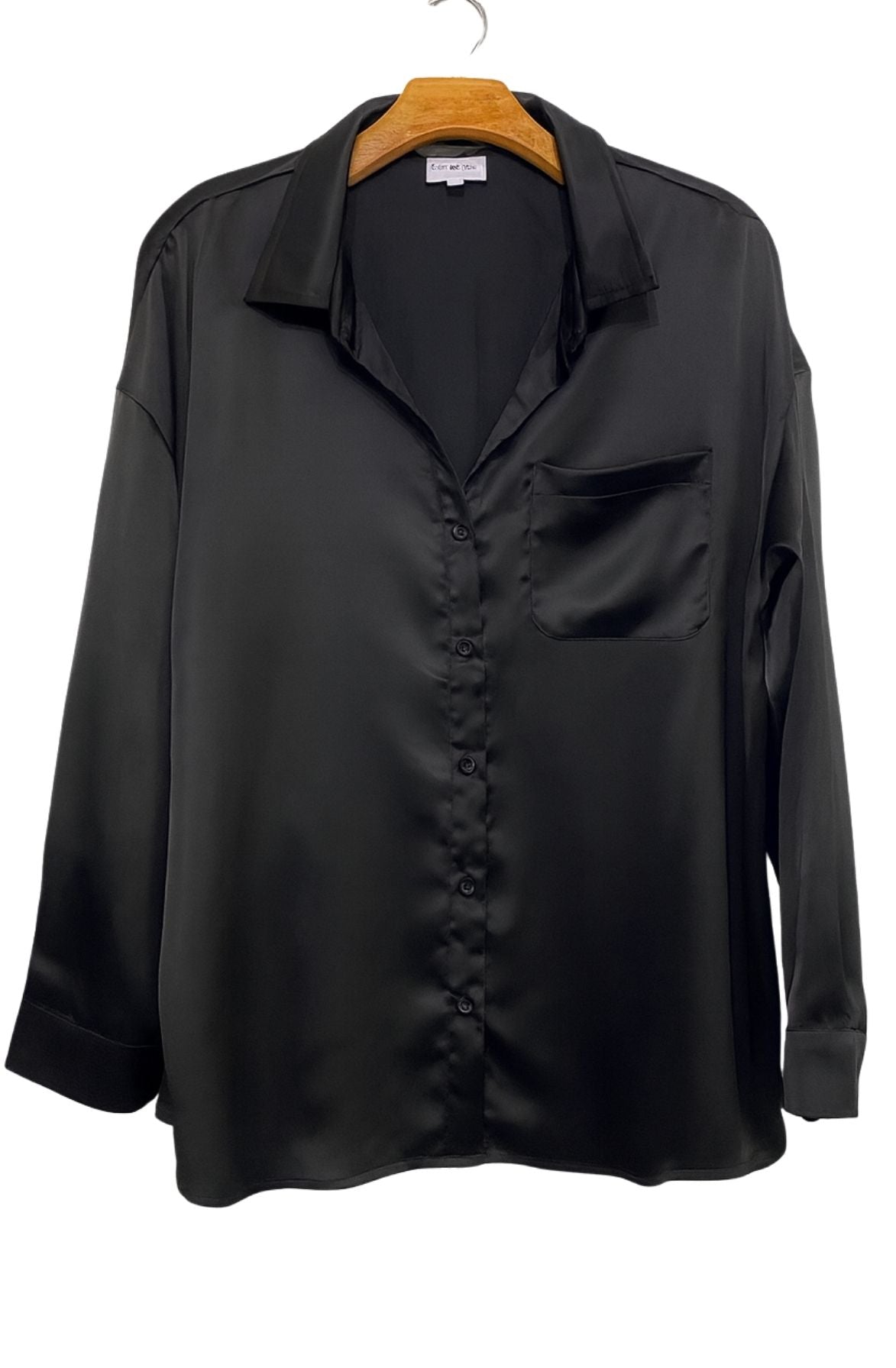 Le Lis Black Satin Button Down