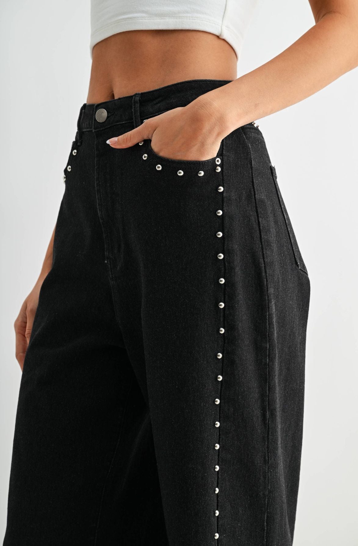 Wide Leg Studded Jeans