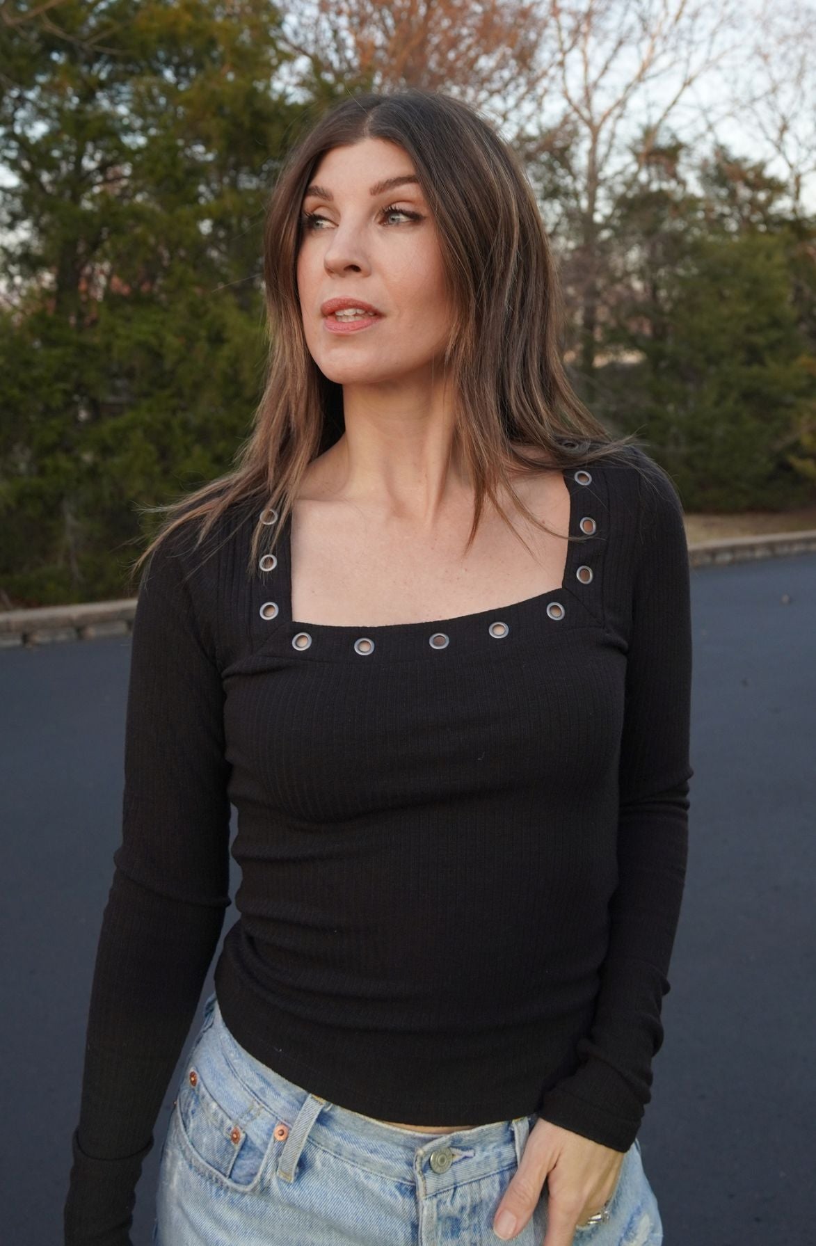 Grommet Square Neck Top