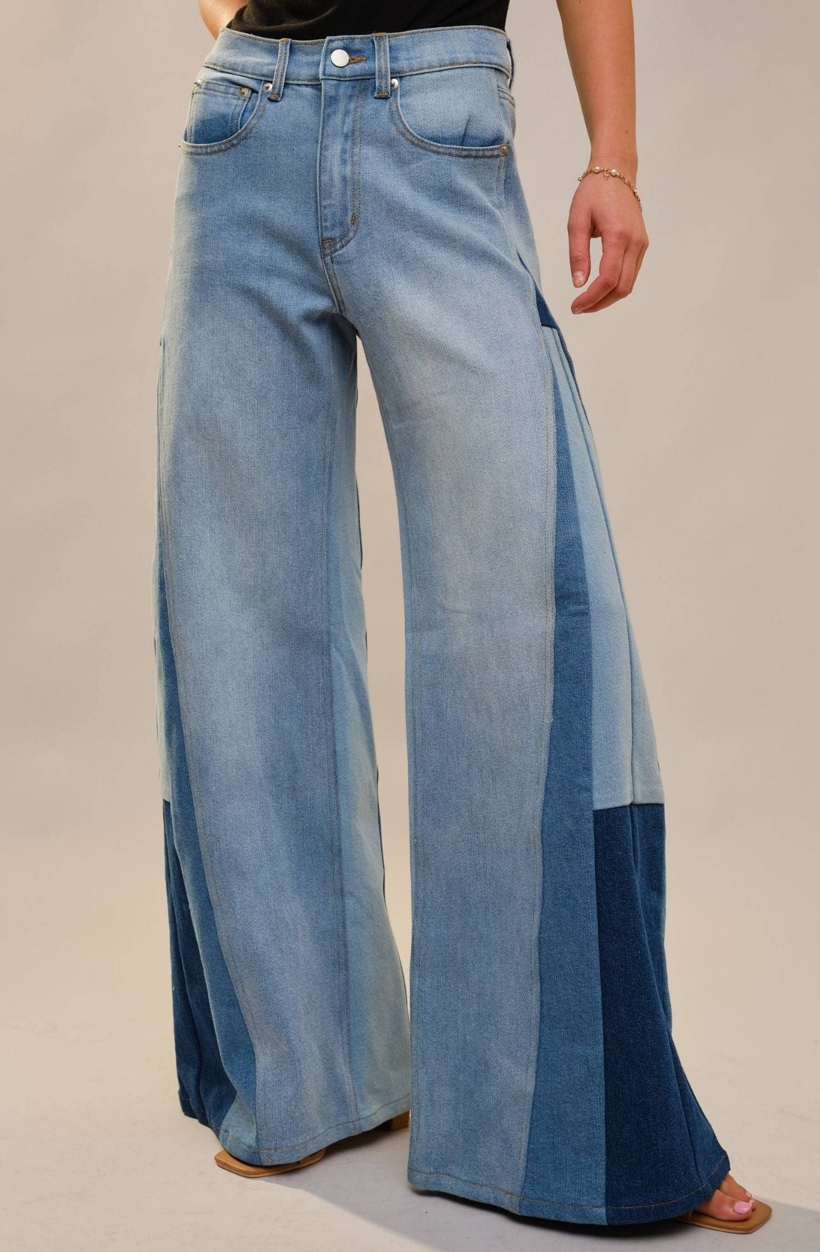 Wide Leg Color Block Jeans