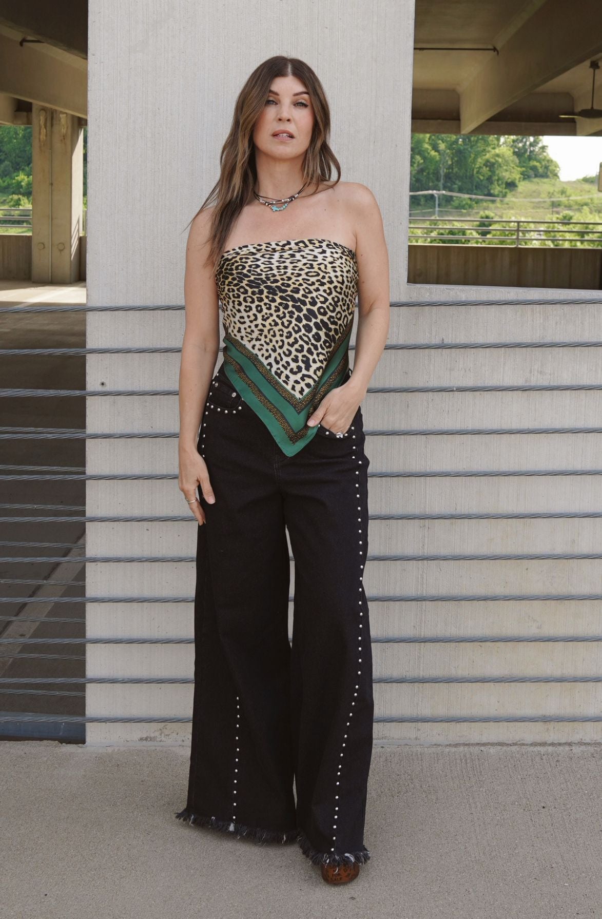 Wide Leg Studded Jeans