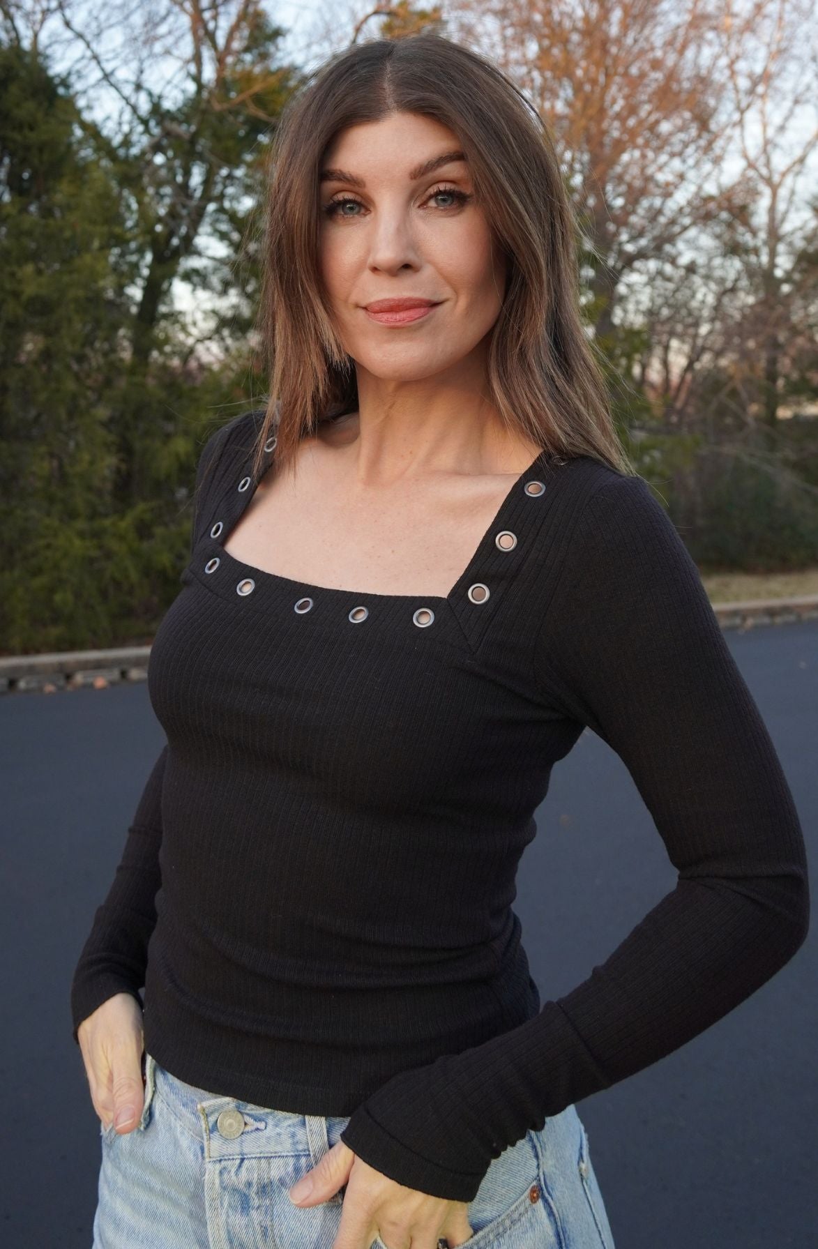 Grommet Square Neck Top