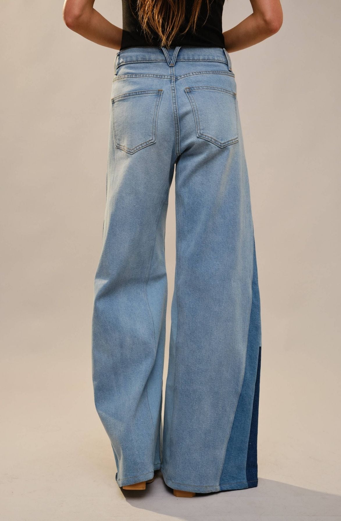Wide Leg Color Block Jeans