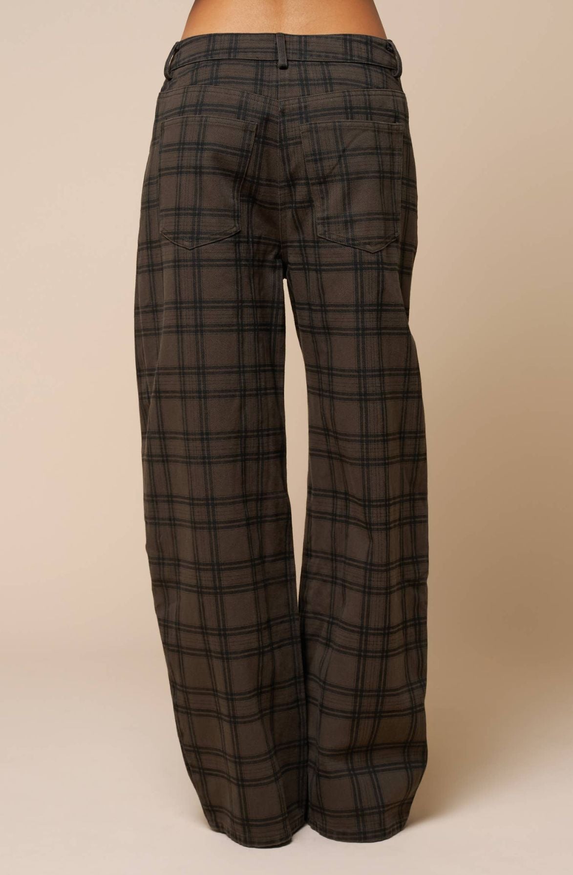 Plaid Barrel Leg Trousers