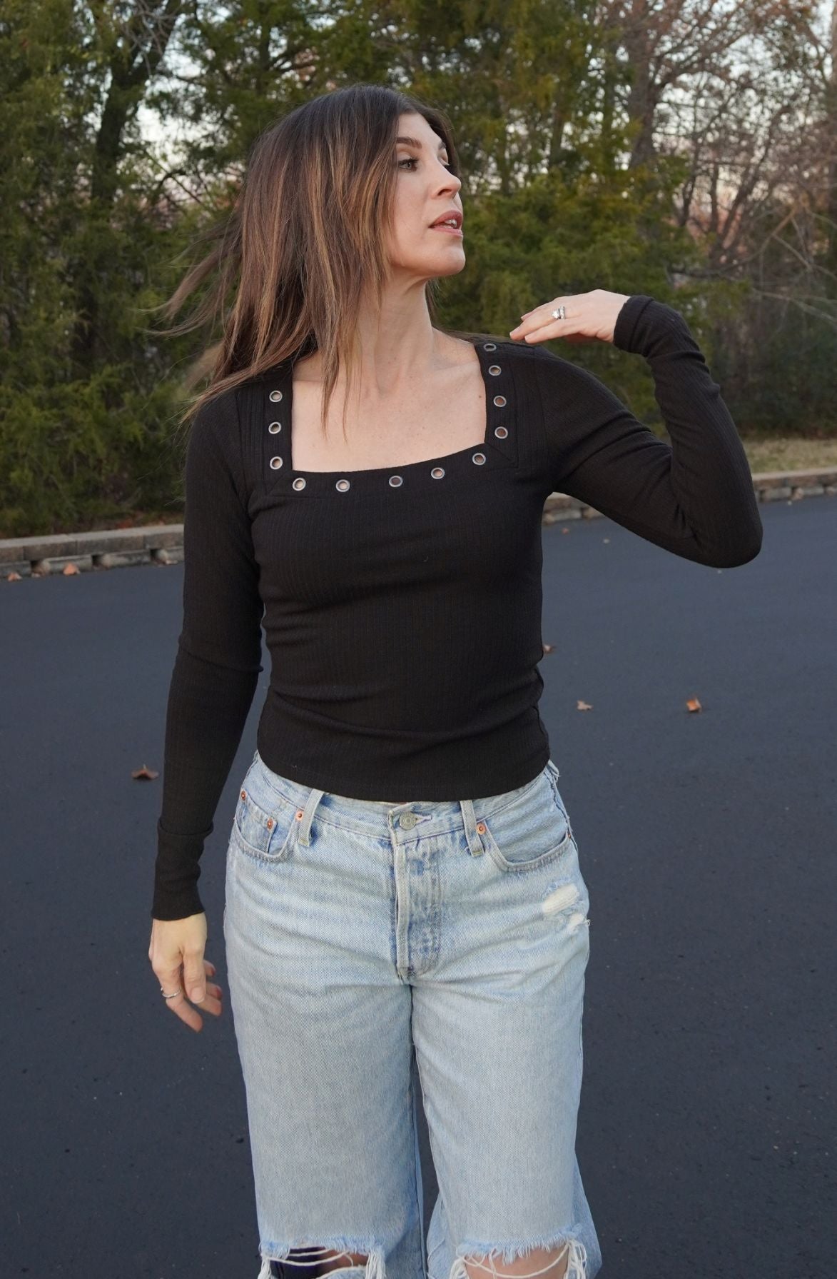 Grommet Square Neck Top