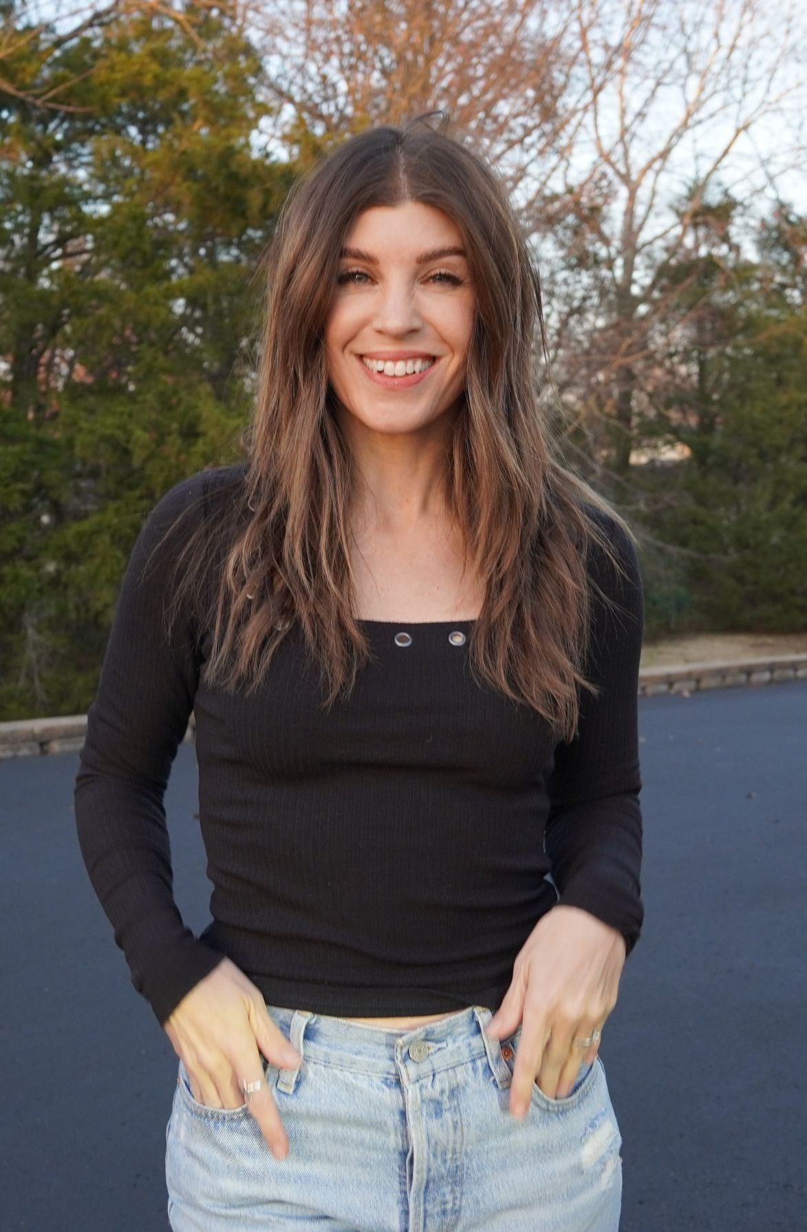 Grommet Square Neck Top