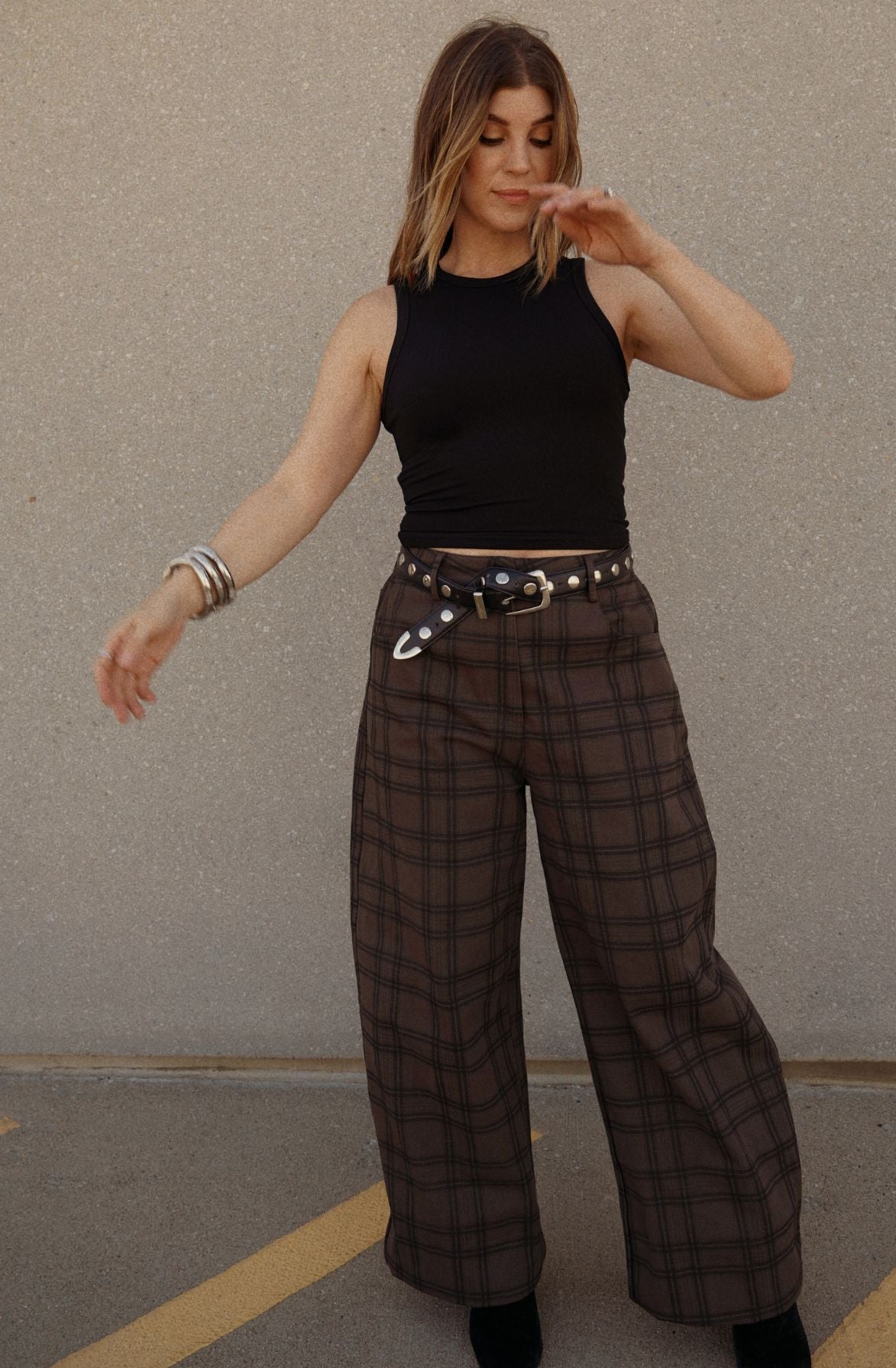 Plaid Barrel Leg Trousers