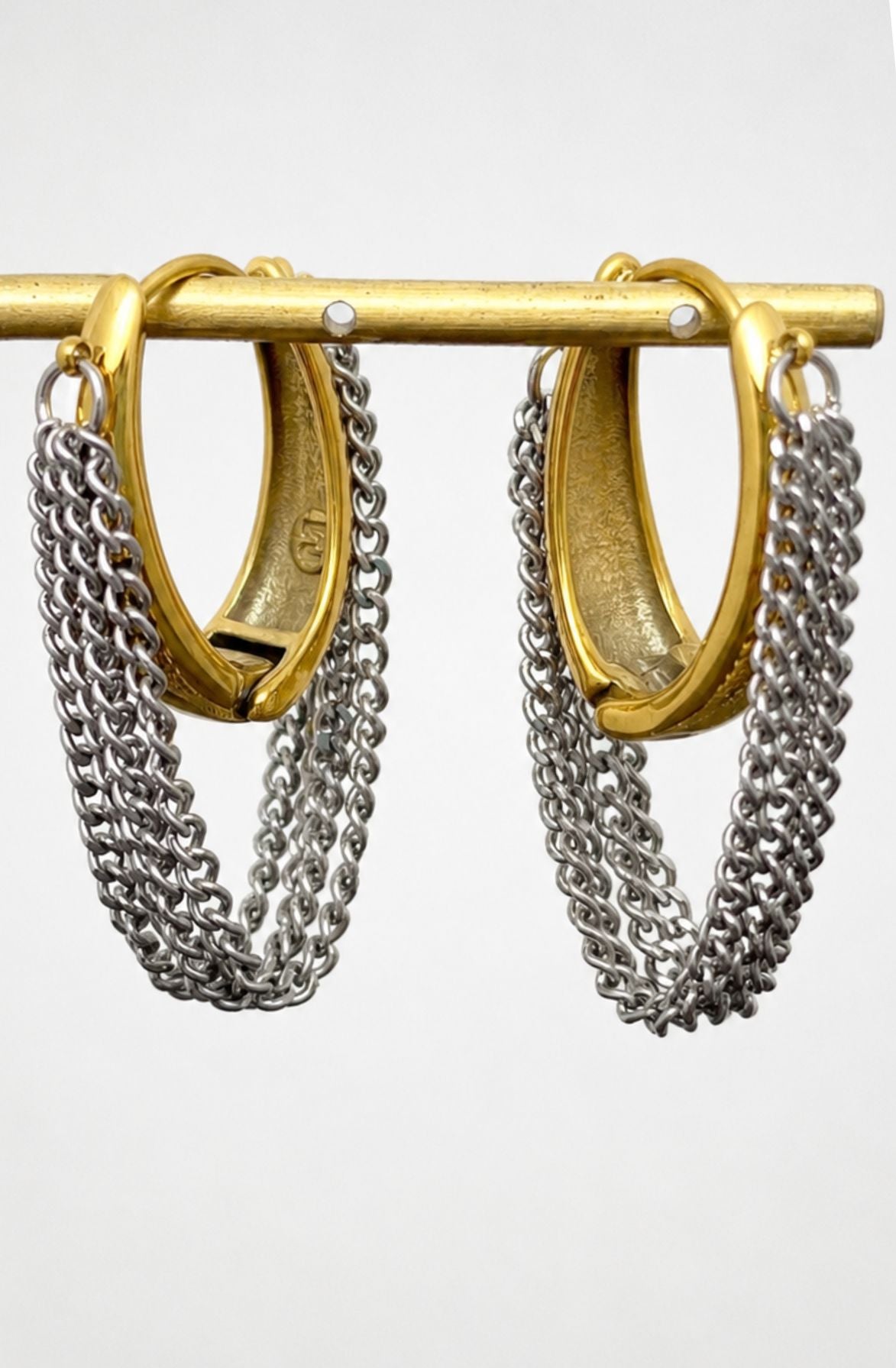 Two-Tone Gold Hoop & Draped Chain Earrings