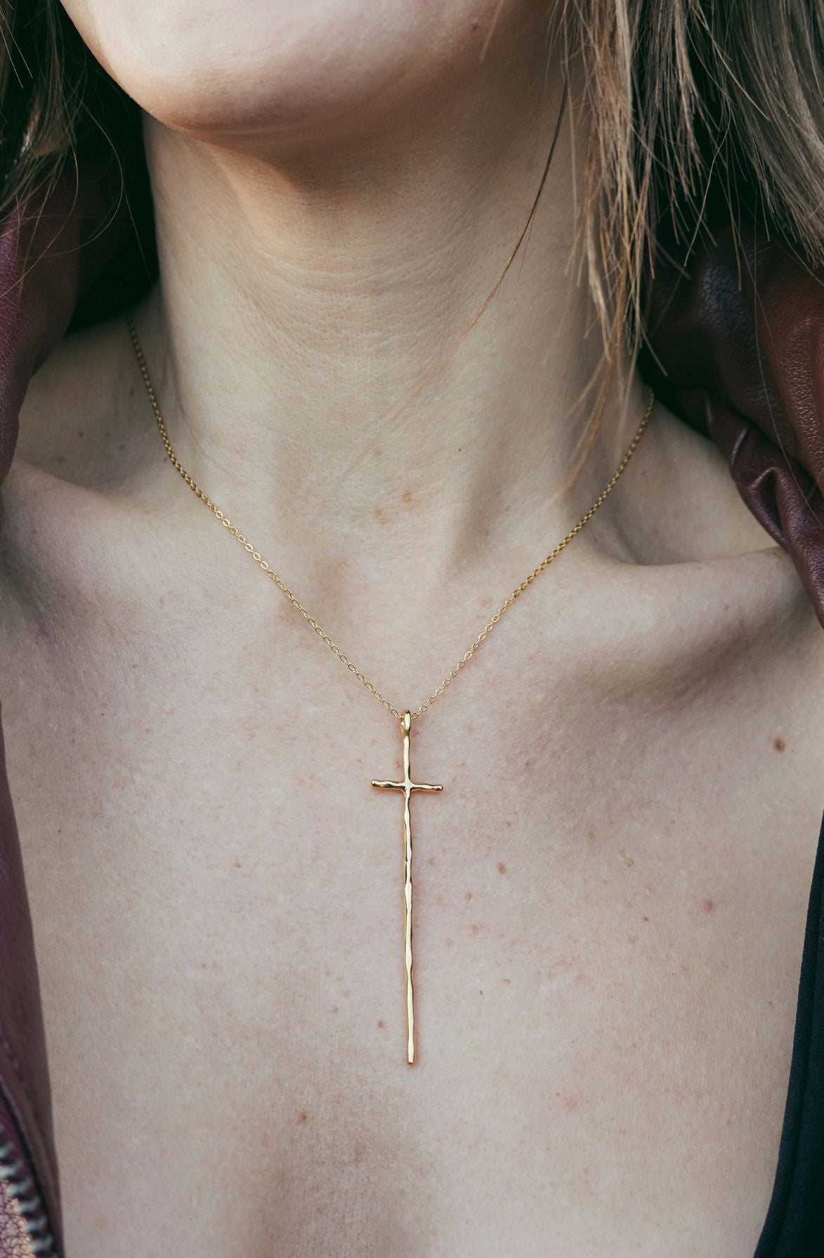 Hammered Gold Cross Necklace