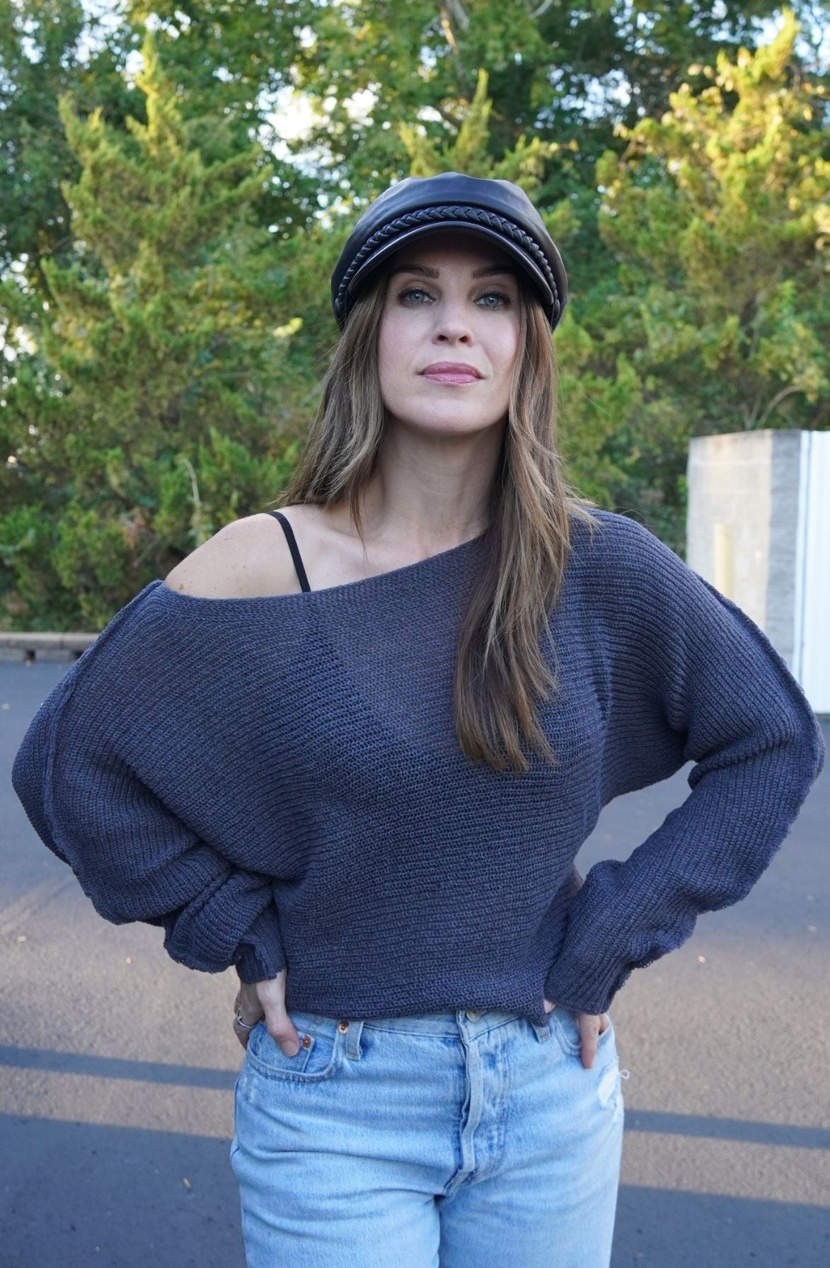 Charcoal Off-Shoulder Sweater