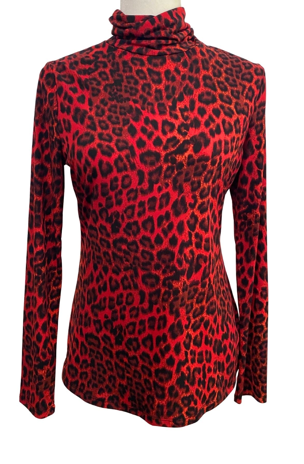 Red Leopard Turtleneck Top