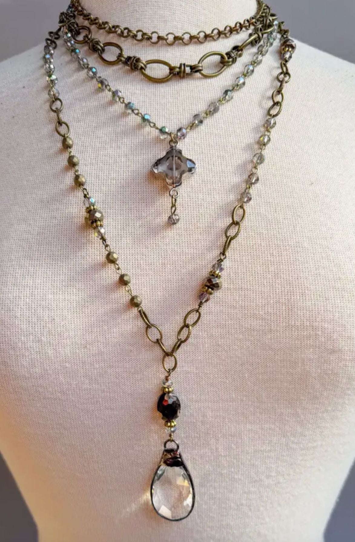 Multi Strand Crystal Bronze Necklace