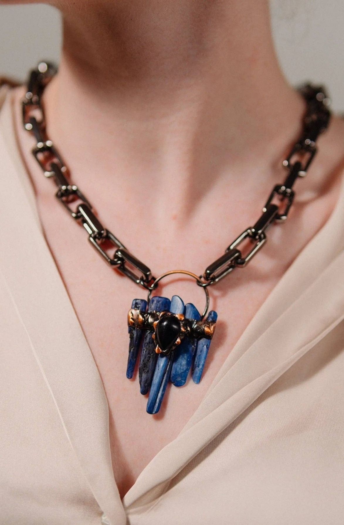 Obsidian Kyanite Necklace