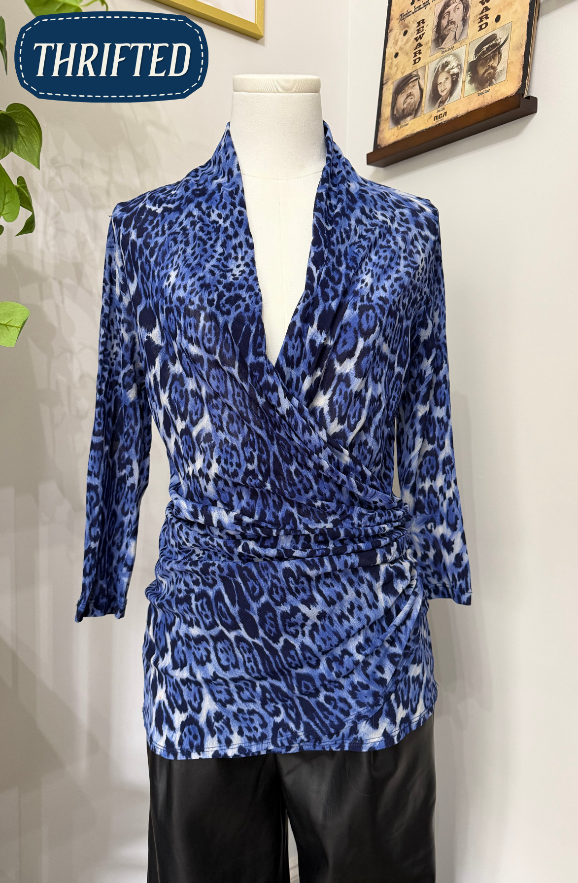 Blue Leopard Wrap Top