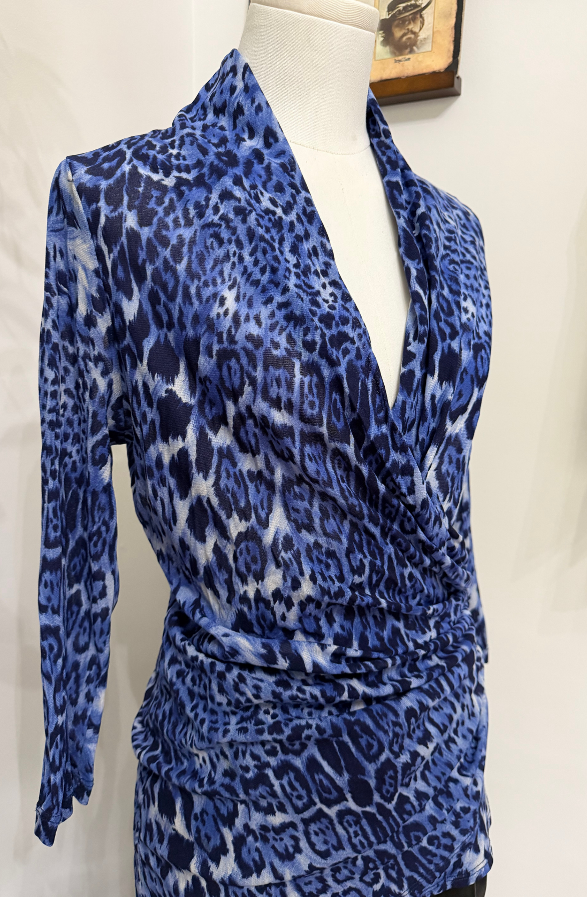 Blue Leopard Wrap Top