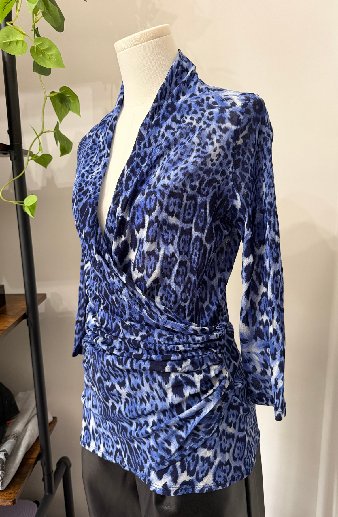 Blue Leopard Wrap Top