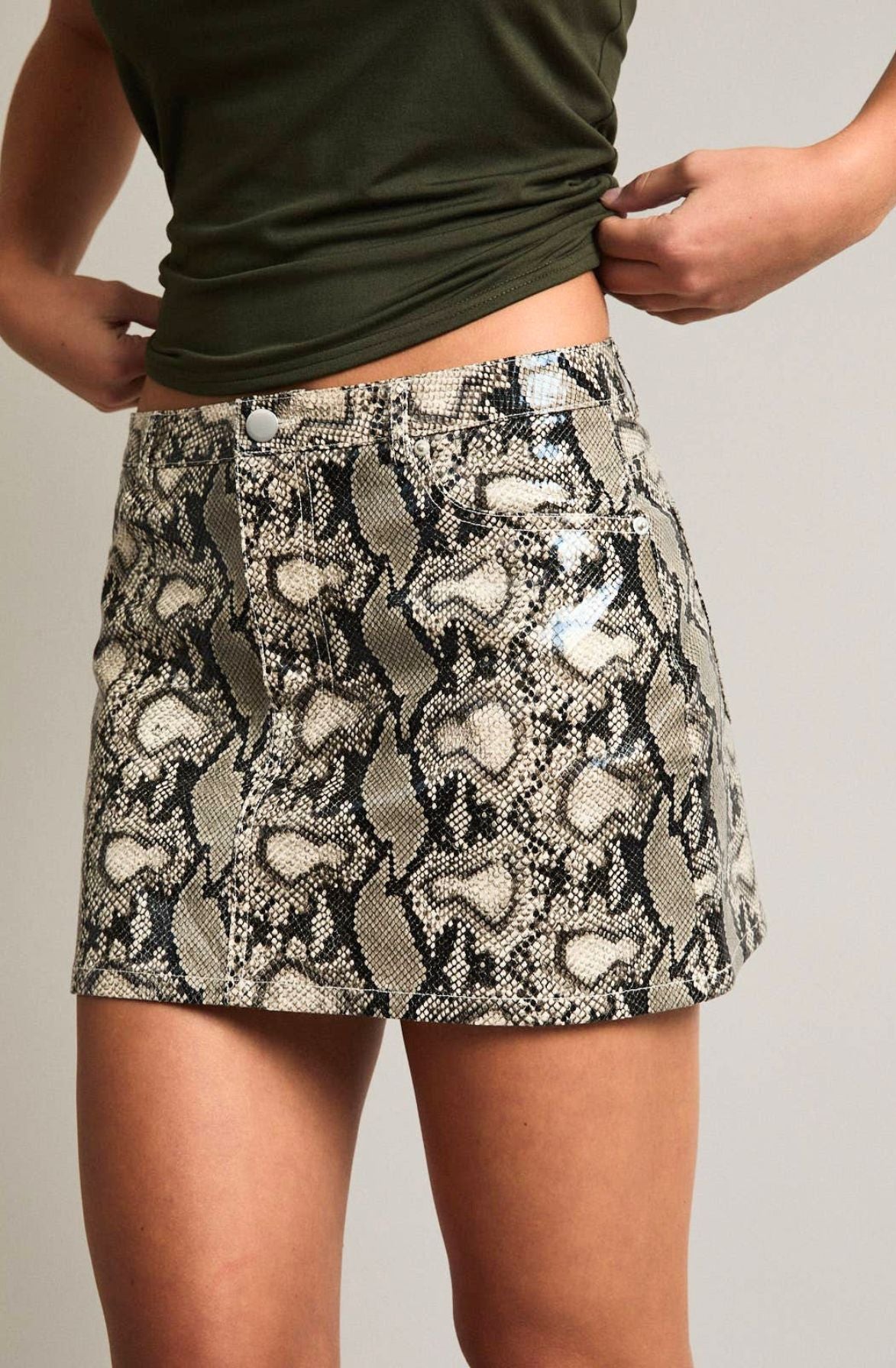 Mid Rise Snakeskin Mini Skirt
