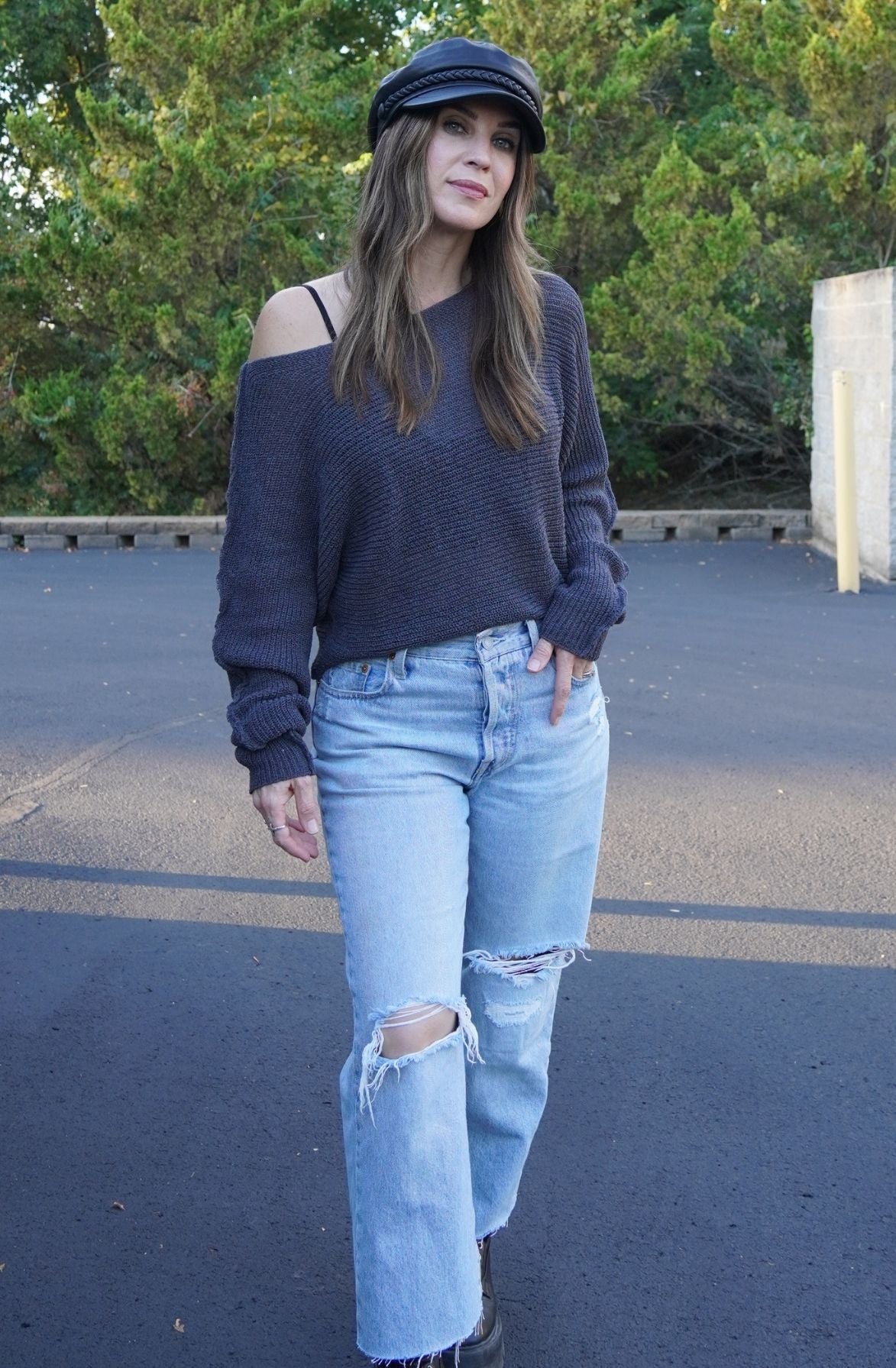 Charcoal Off-Shoulder Sweater