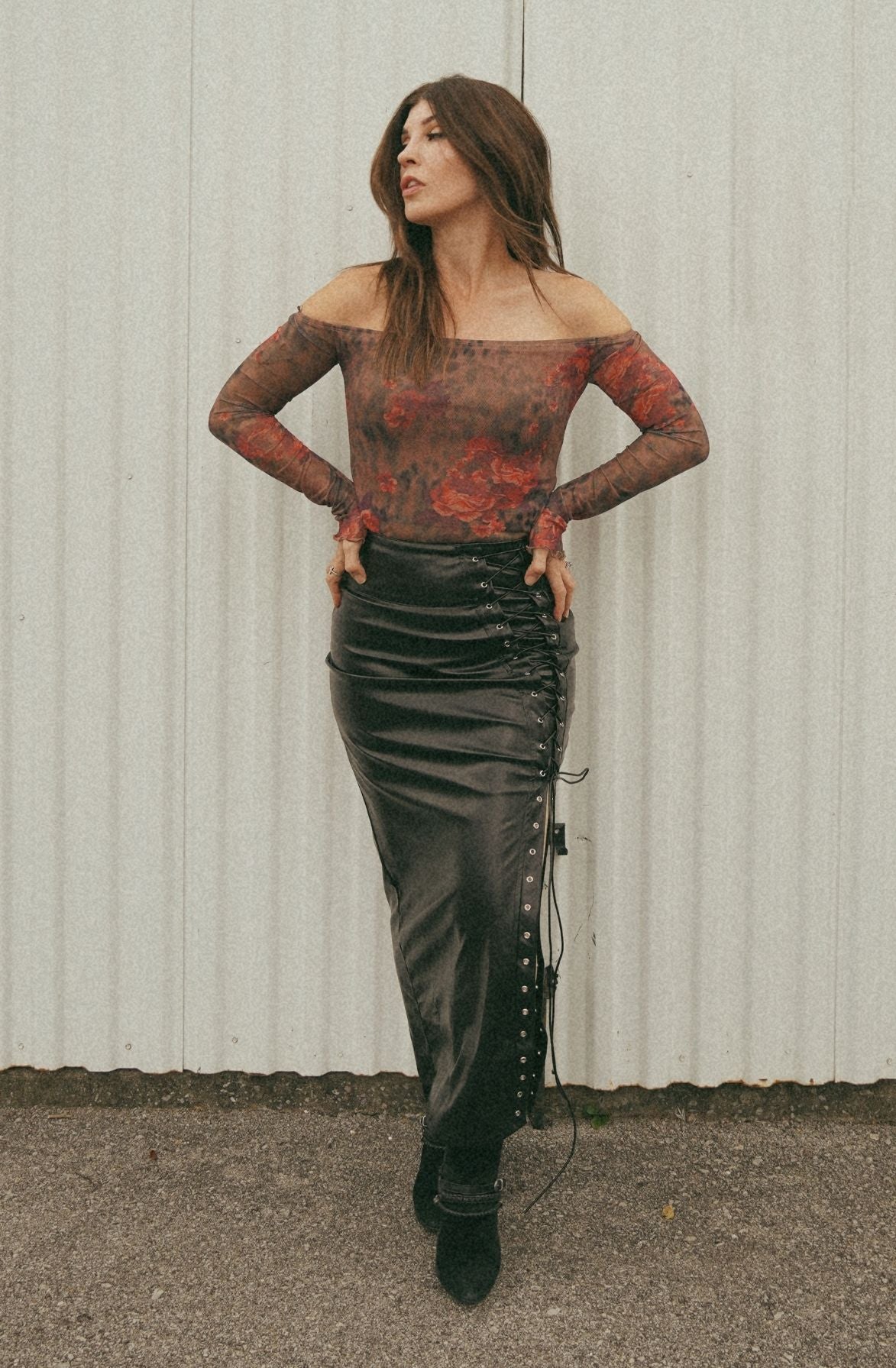 Midi Skirt w/ Lace Up Detail