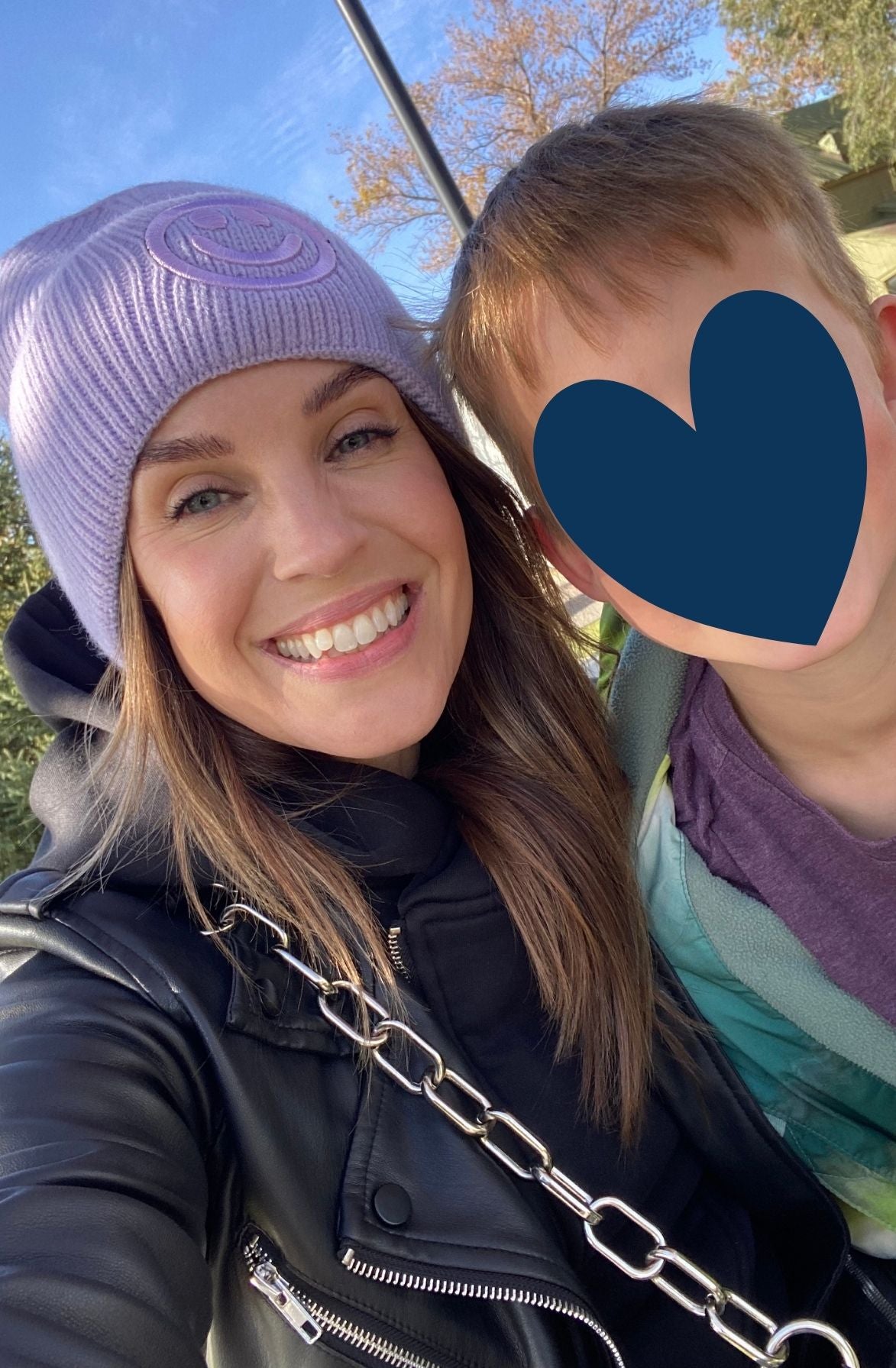 Lavender Happy Face Knit Beanie