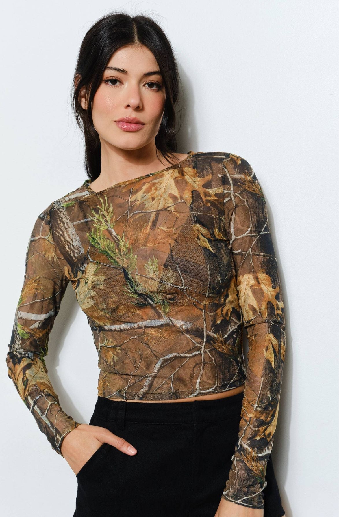 Backroads Sheer Camo Top