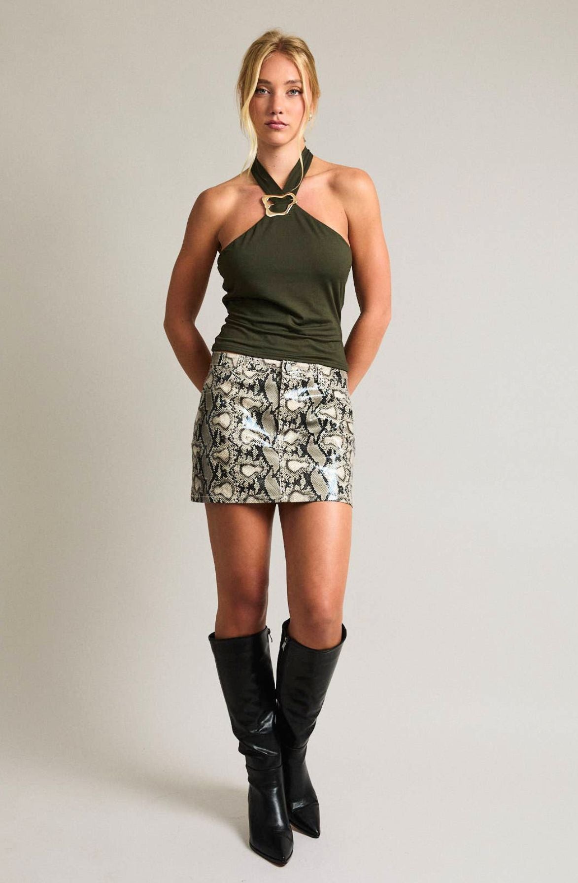 Mid Rise Snakeskin Mini Skirt