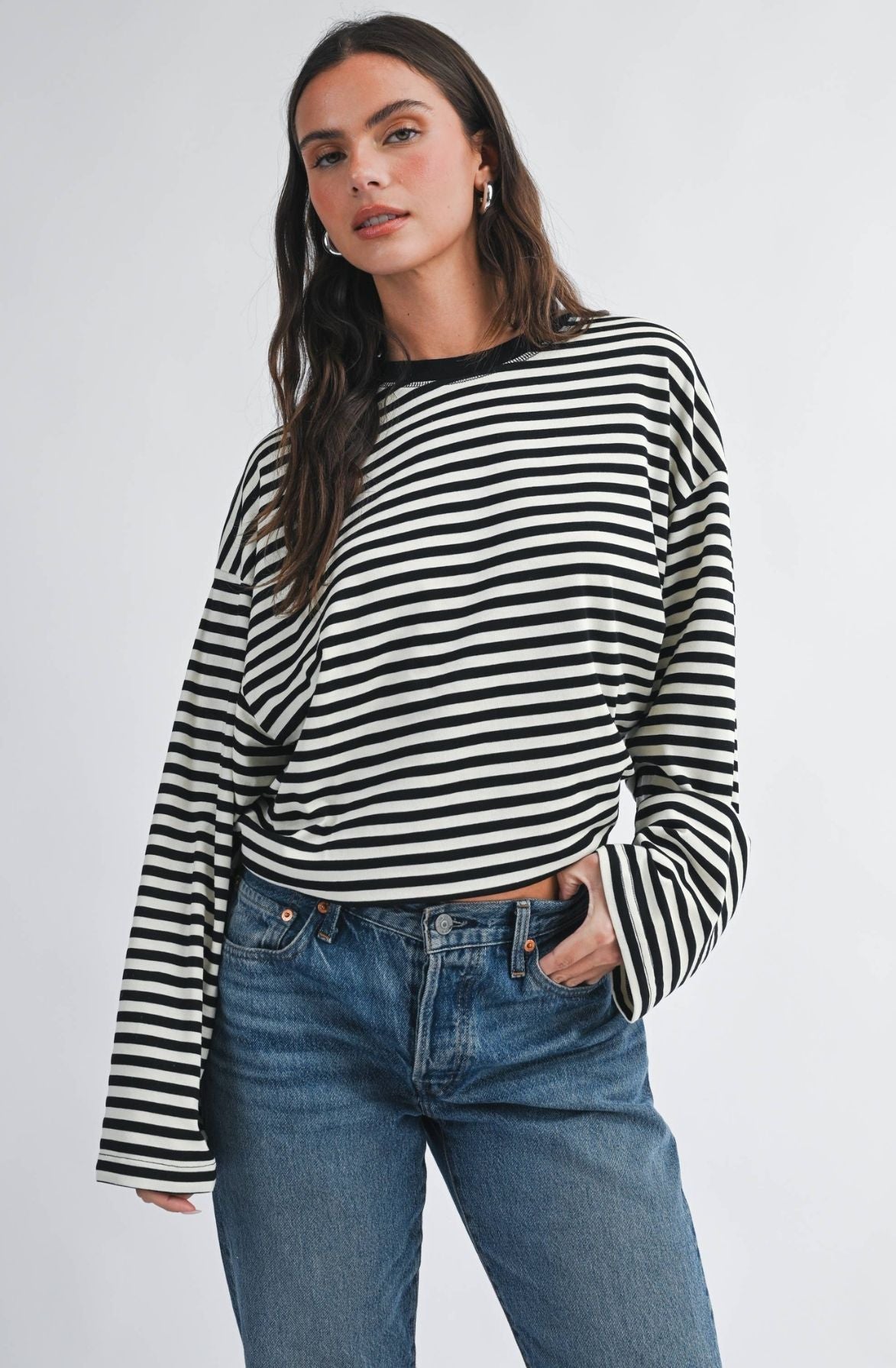 Oversized Stripe Long Sleeve Top