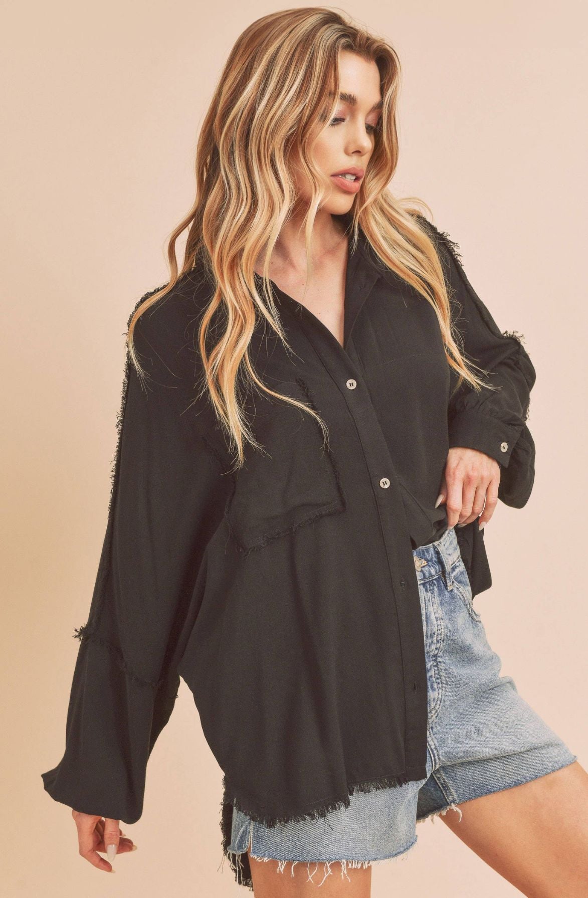 Oversized Black Button Down Shirt