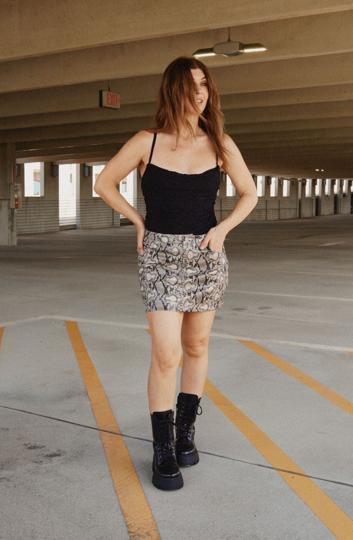 Mid Rise Snakeskin Mini Skirt