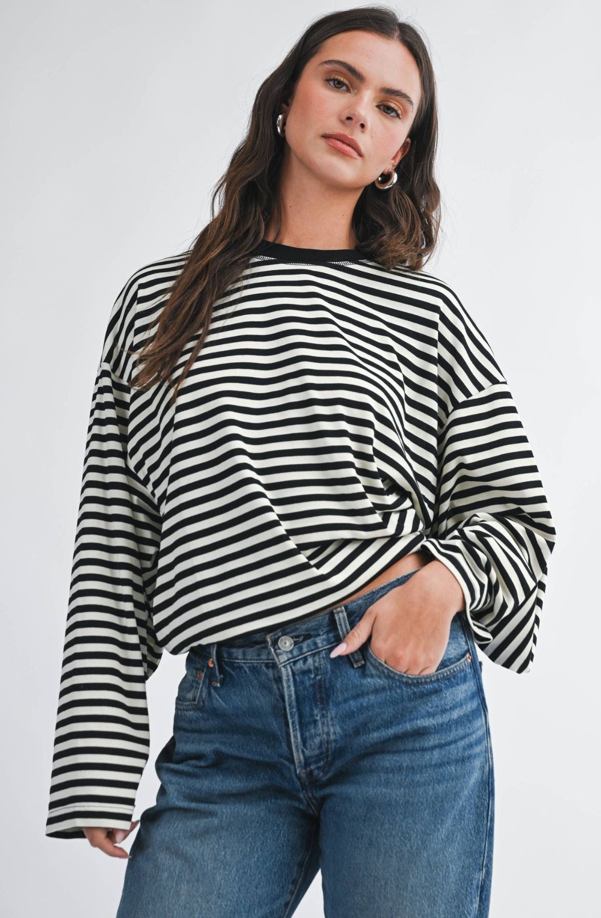 Oversized Stripe Long Sleeve Top