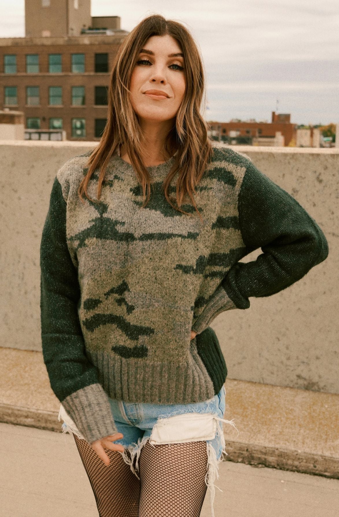 Out of Sight Colorblock Camo Sweater