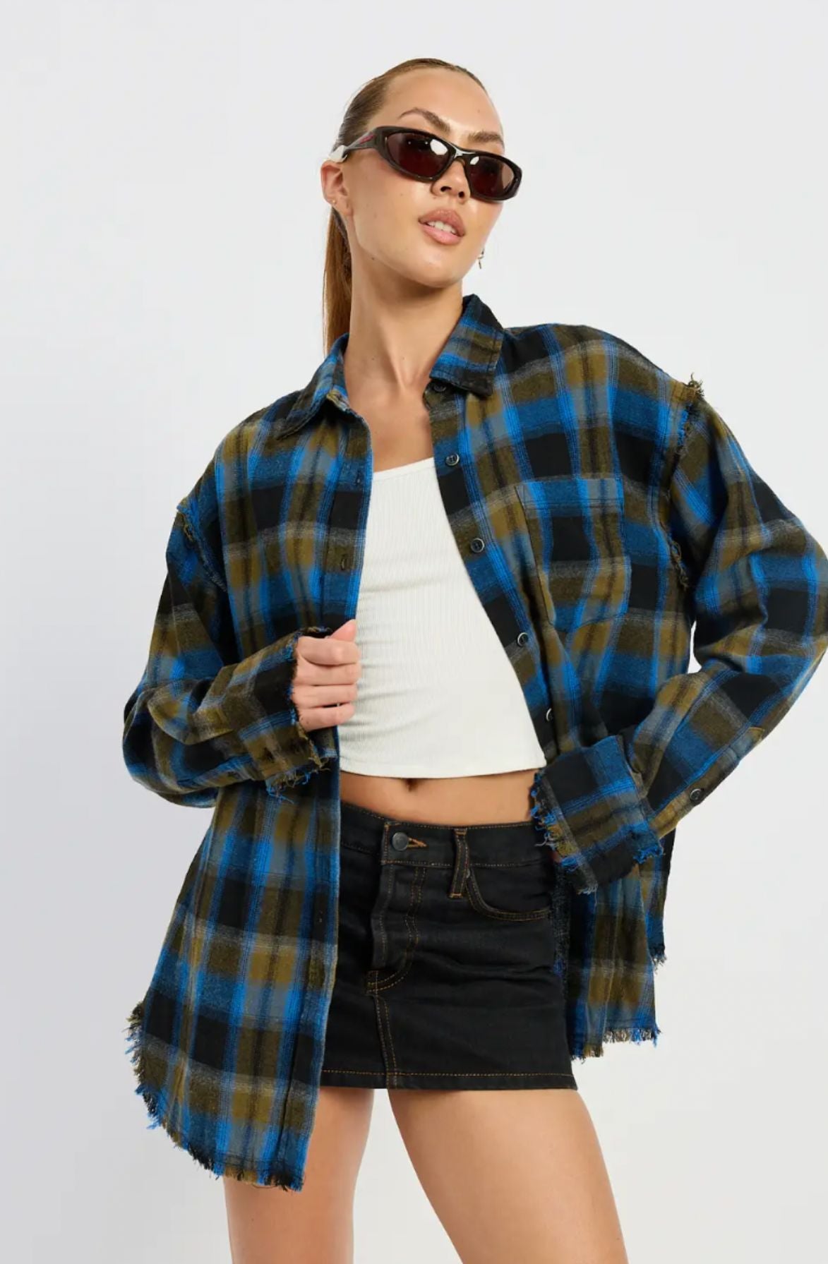 Acid Wash Oversized Flannel Shirt