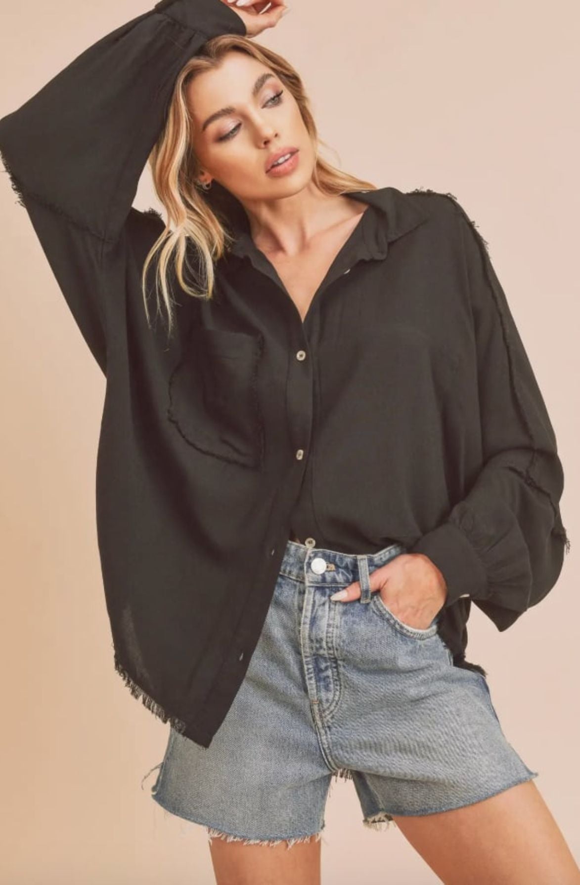 Oversized Black Button Down Shirt