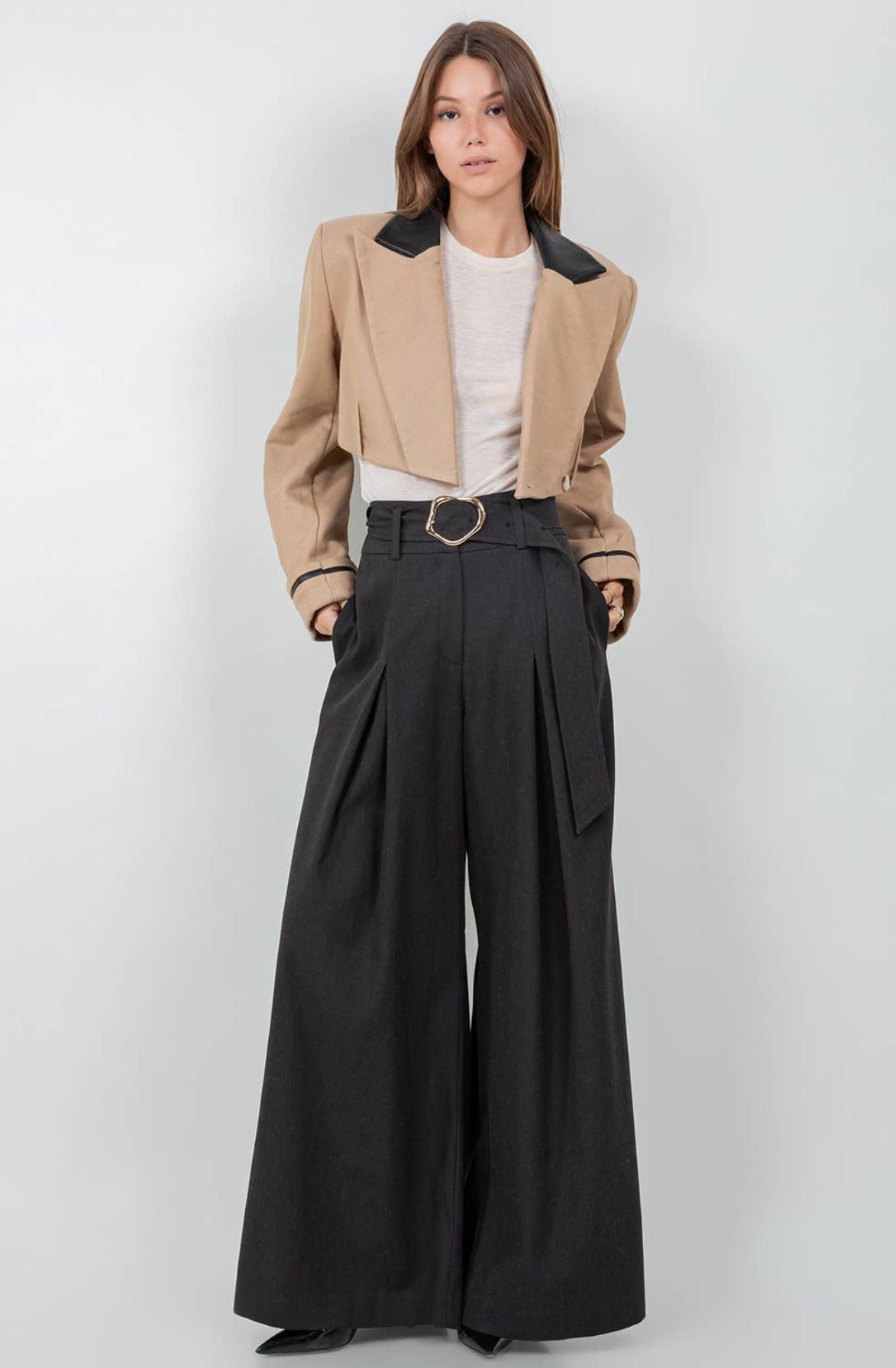 Wide Leg Pleated Trousers