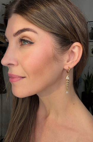 Golden Fishbone Crystal Hoop Drop Earrings