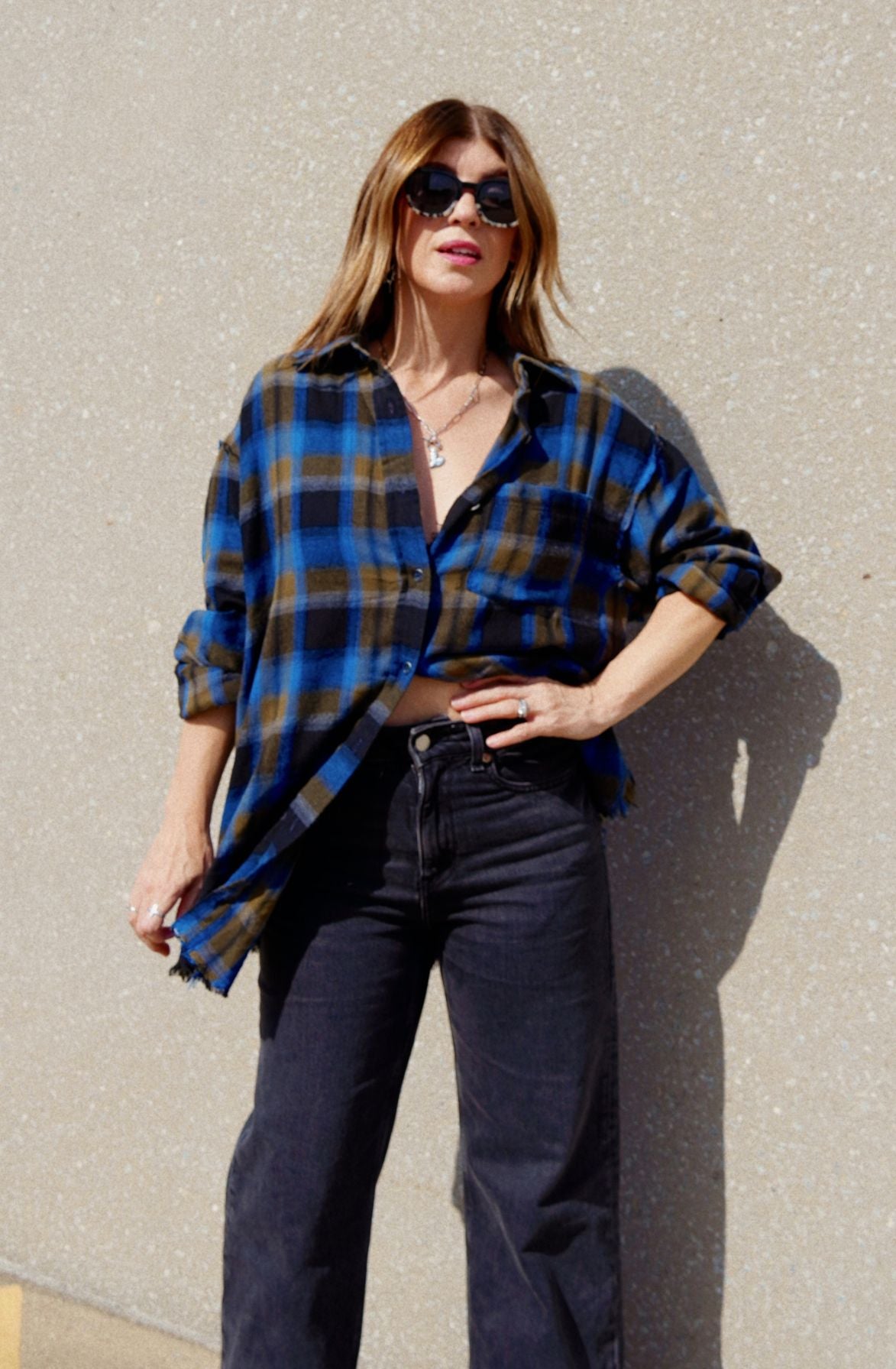 Acid Wash Oversized Flannel Shirt
