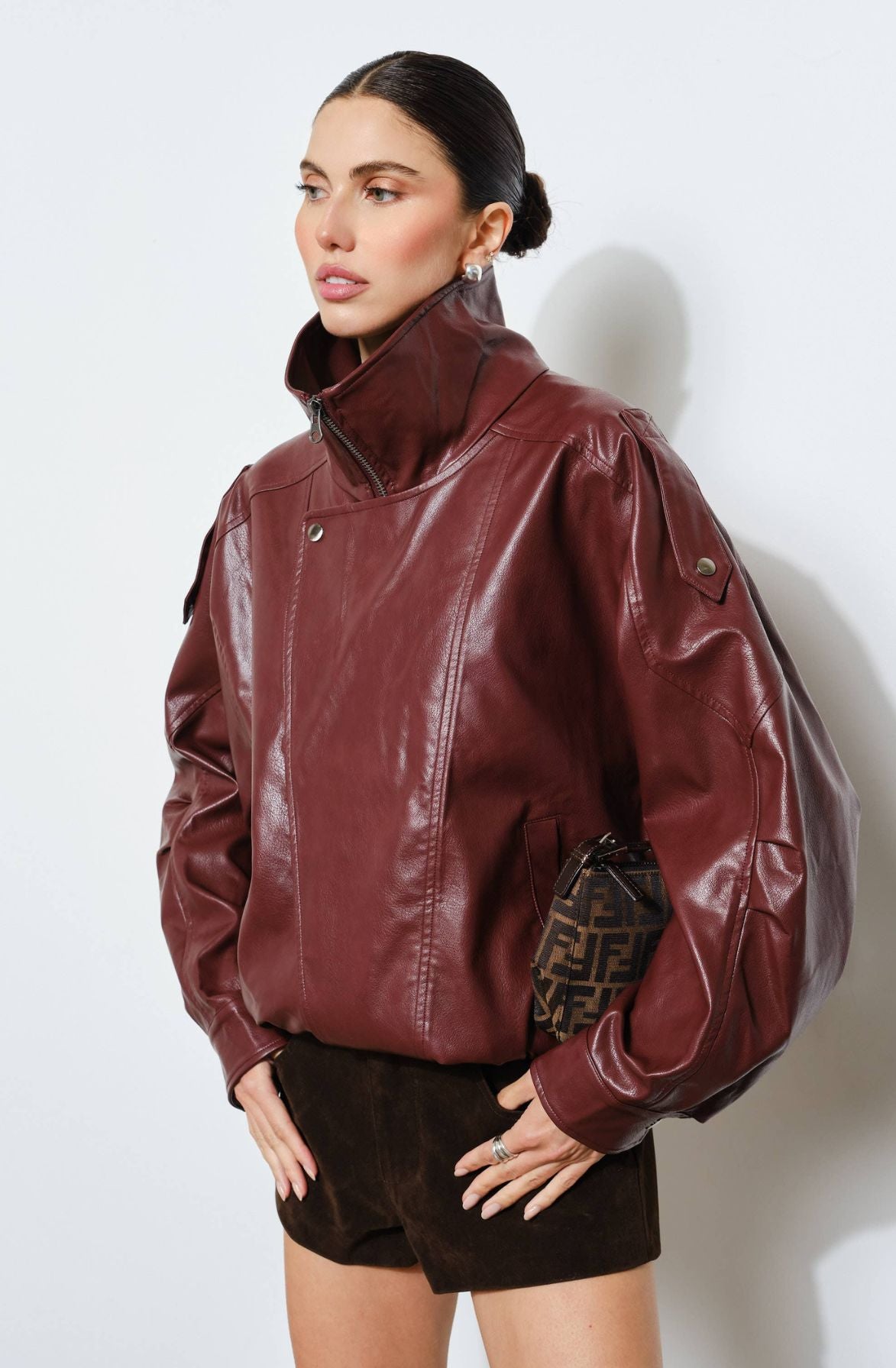 Oxblood High Collar Bomber