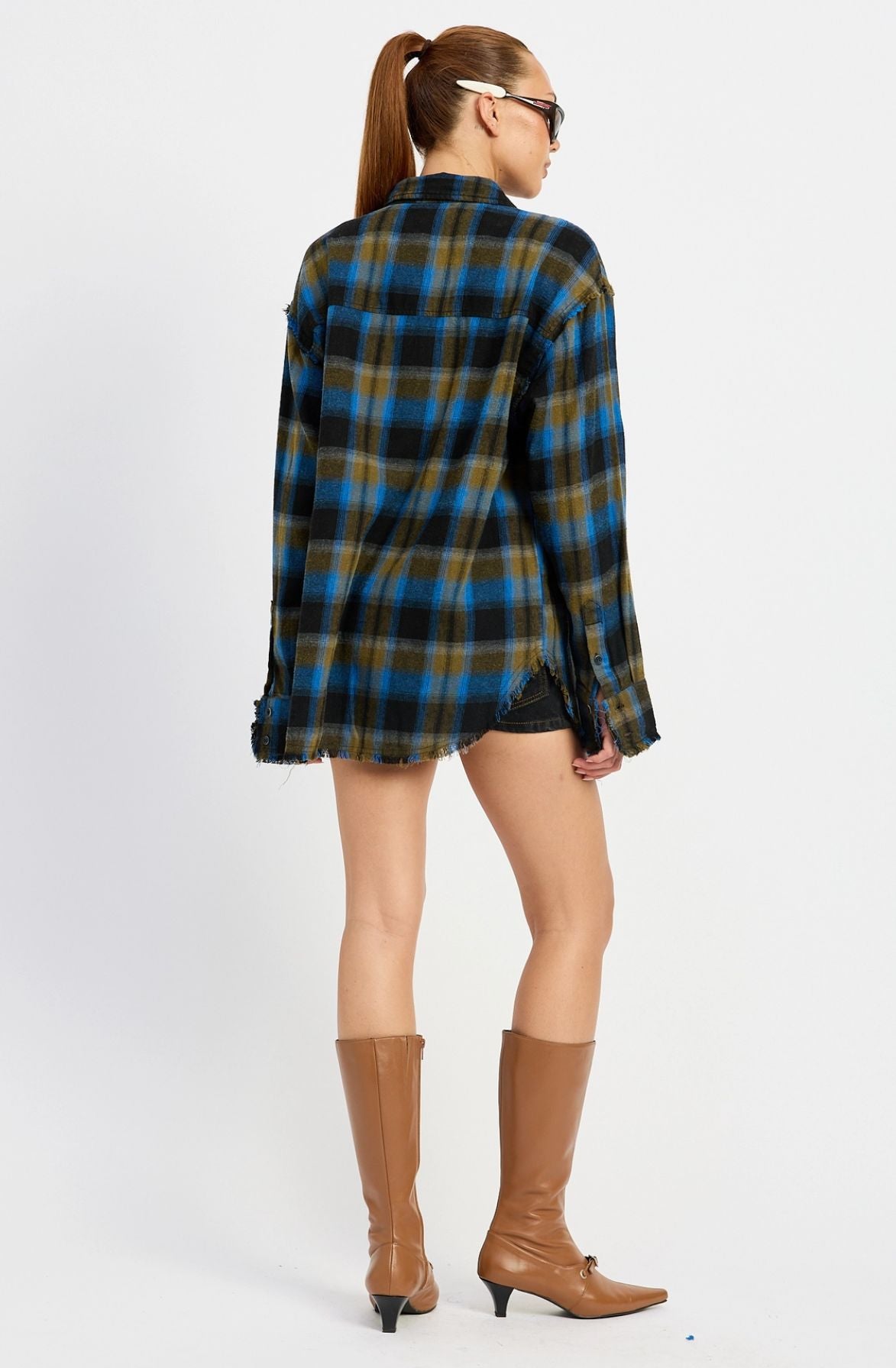 Acid Wash Oversized Flannel Shirt