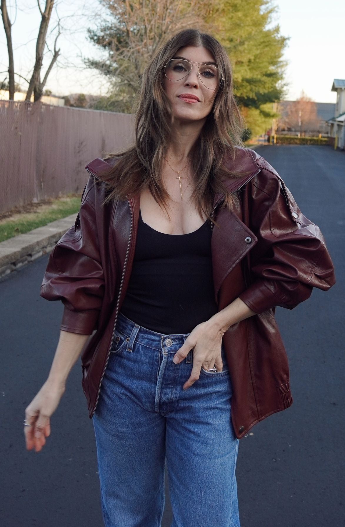 Oxblood High Collar Bomber