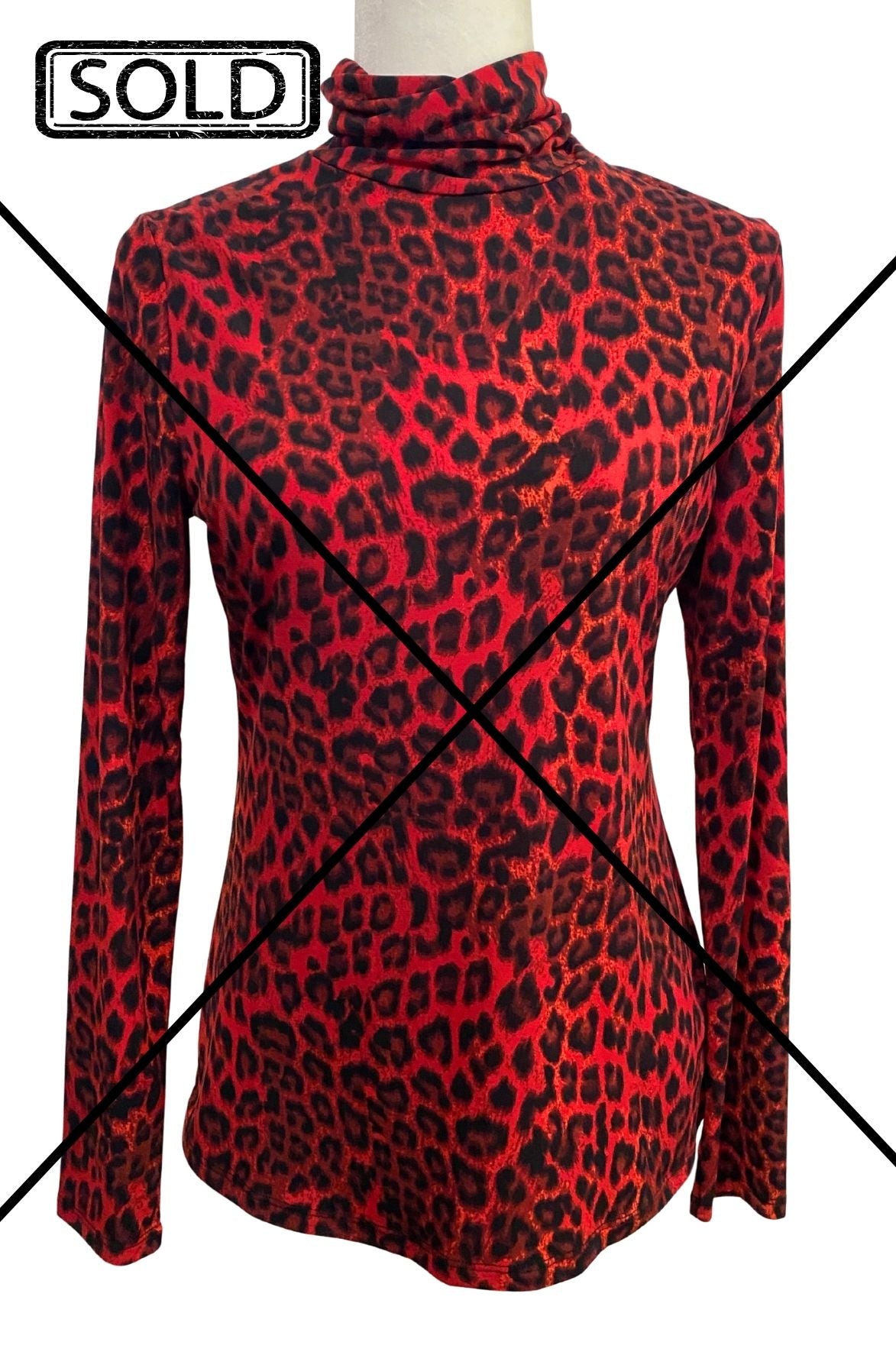 Red Leopard Turtleneck Top