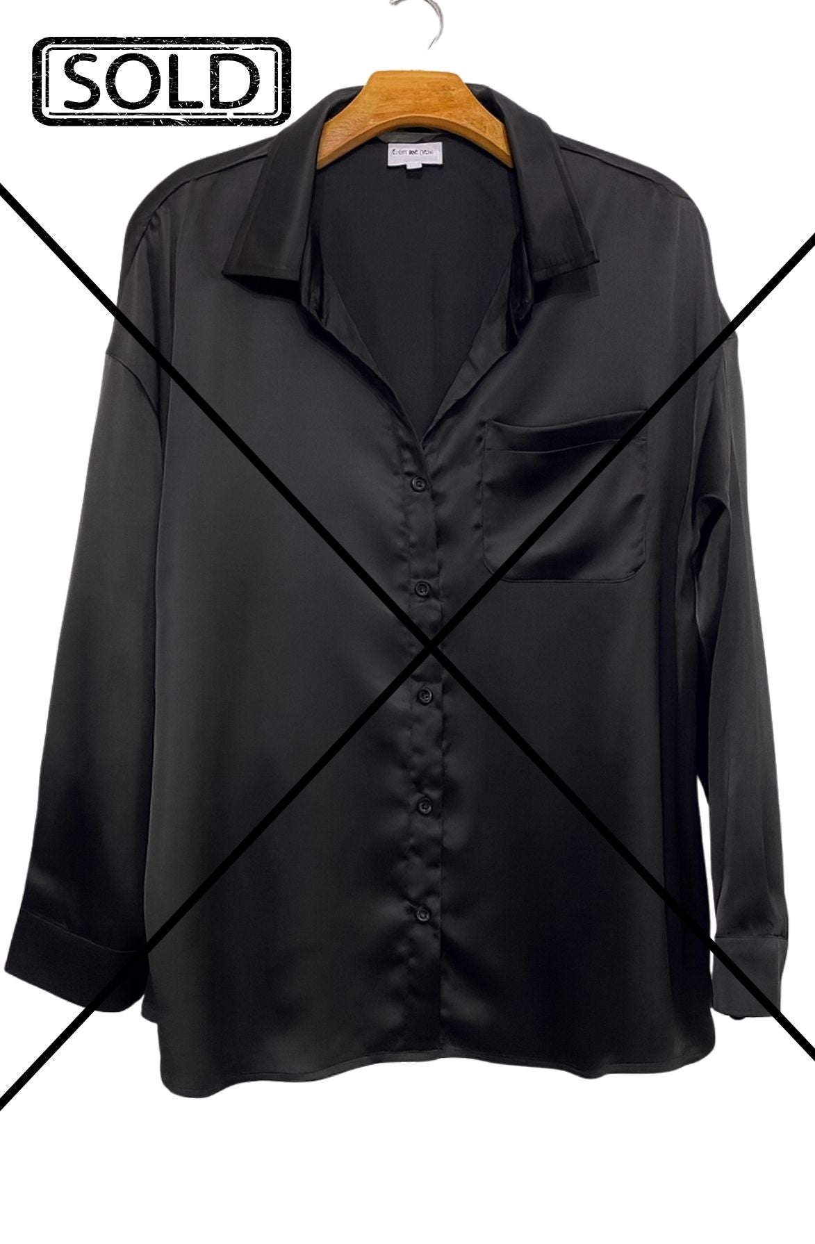 Le Lis Black Satin Button Down