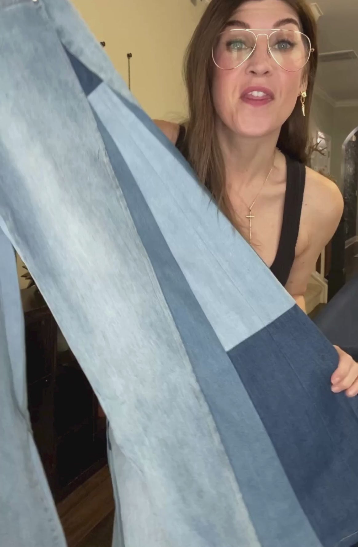 Wide Leg Color Block Jeans
