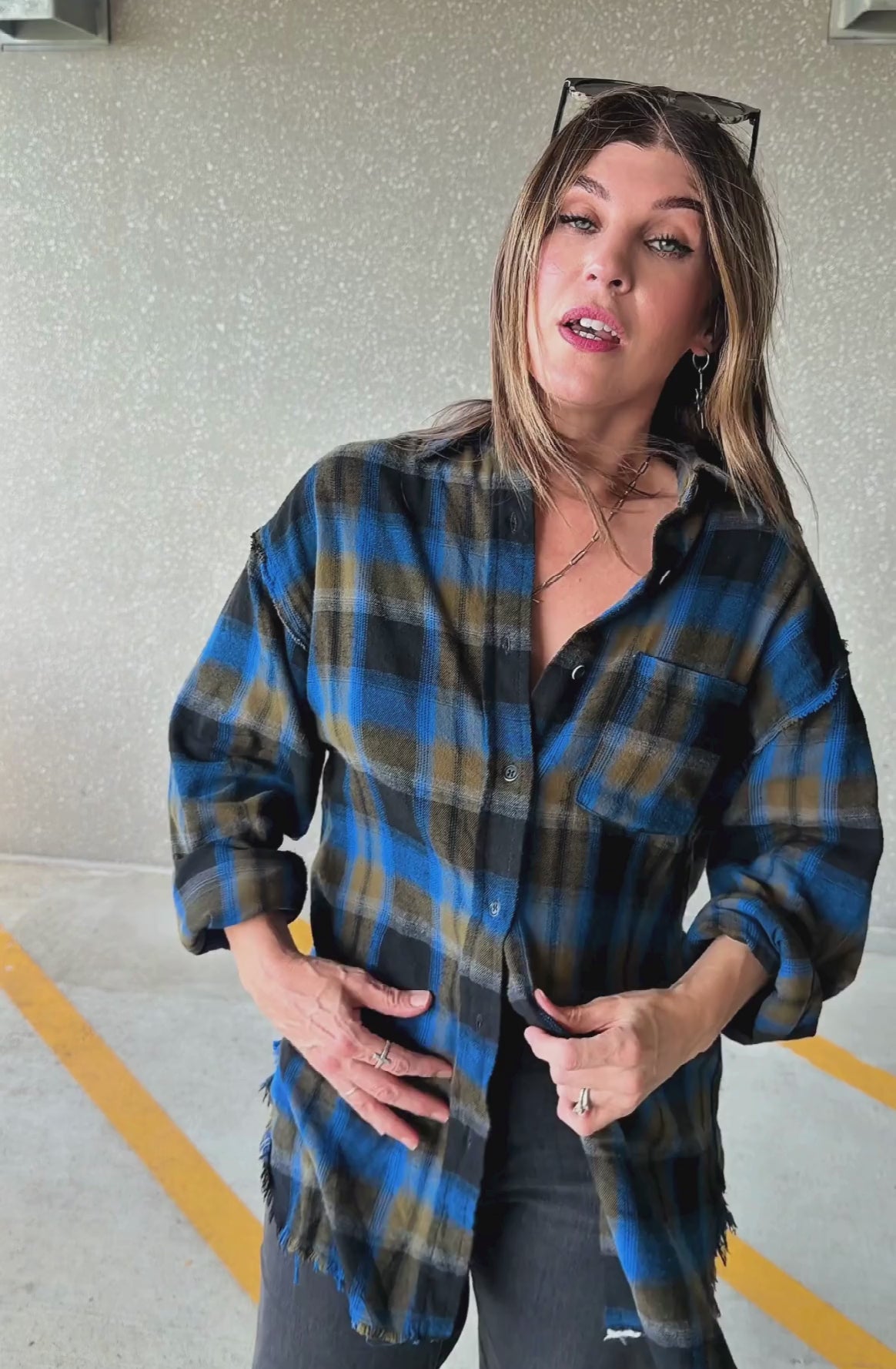 Acid Wash Oversized Flannel Shirt