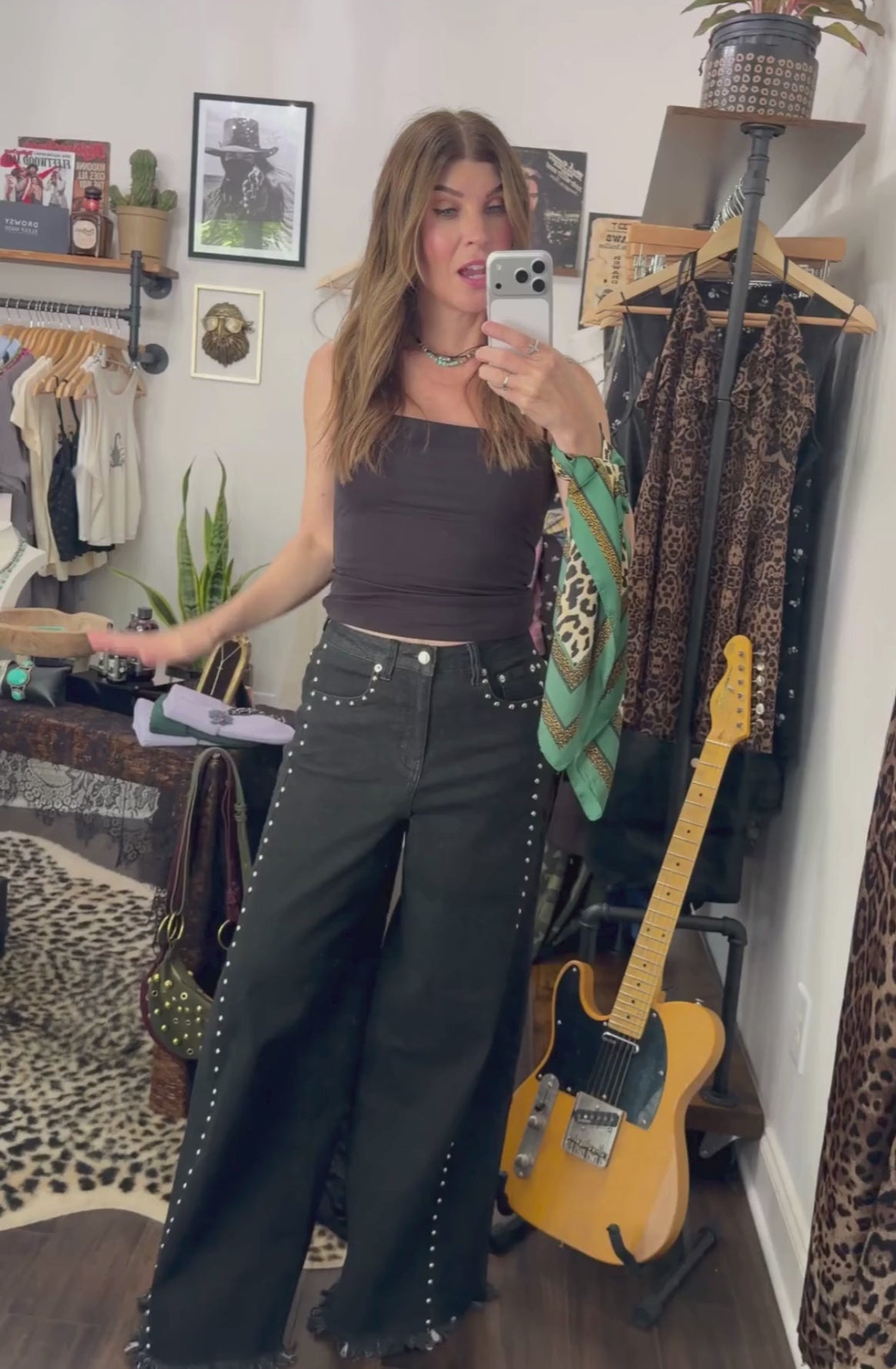 Wide Leg Studded Jeans